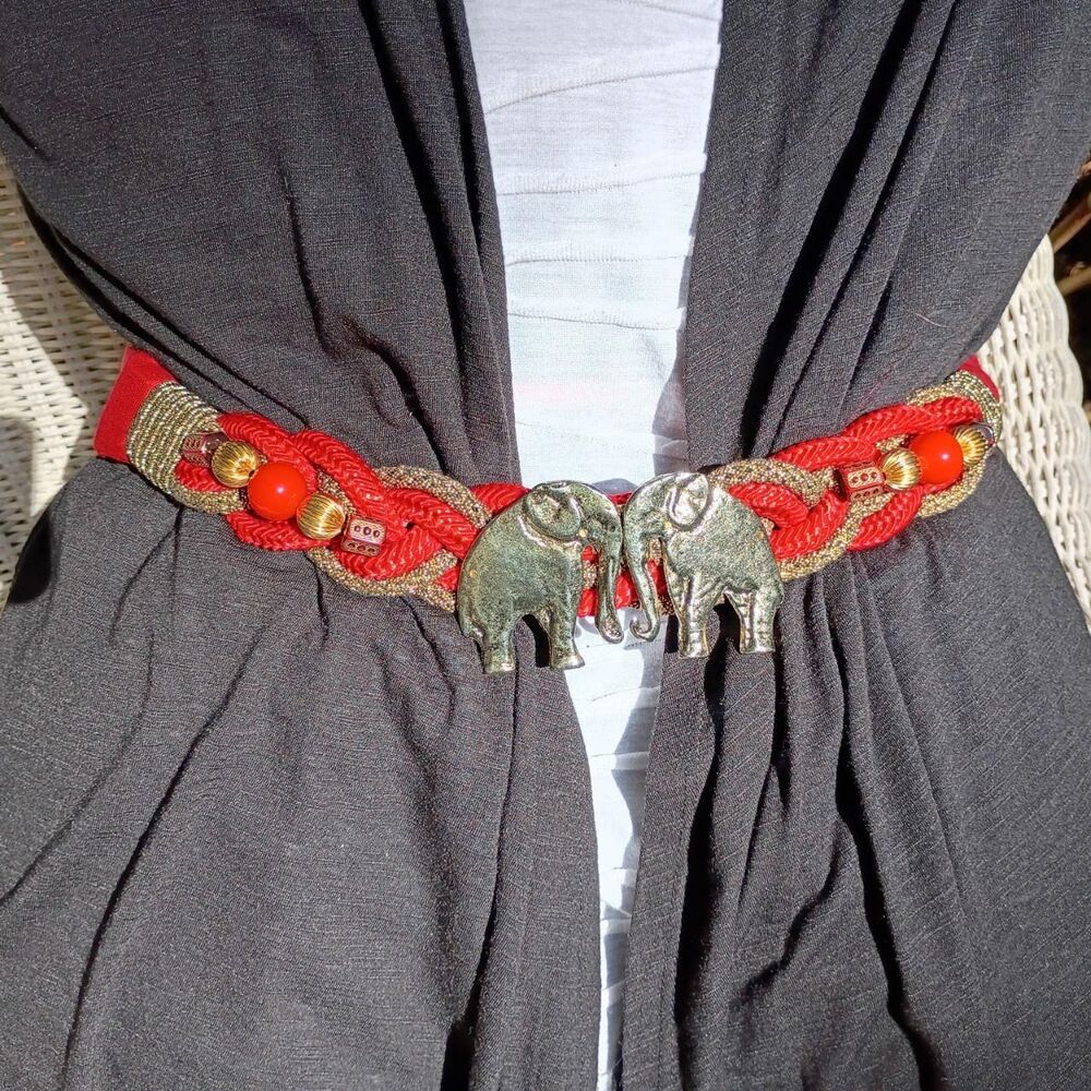 Vintage 80s Waist Belt Carolyn Tanner Designs, 2 Elephants